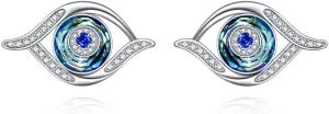 Evil Eye Earrings Sterling Silver Blue Eyes Stud Earrings with Blue Crystal Luck Amulet Protection Evil Eye Jewelry Gift for Women Teens Girls