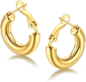 FaithHeart Chunky Hoop Earrings for Women, Silver/Black/14K Gold Plated Stainless Steel Earrings Hollow Tube Hoops Hypoallergenic Lightweight Earring 20/30/40/60/80mm