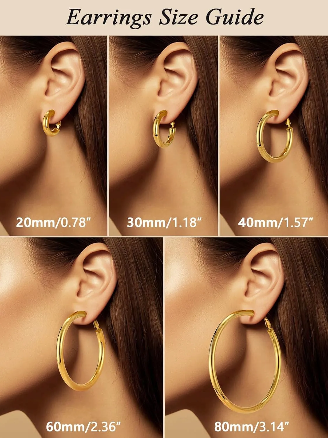 FaithHeart Chunky Hoop Earrings for Women, Silver/Black/14K Gold Plated Stainless Steel Earrings Hollow Tube Hoops Hypoallergenic Lightweight Earring 20/30/40/60/80mm