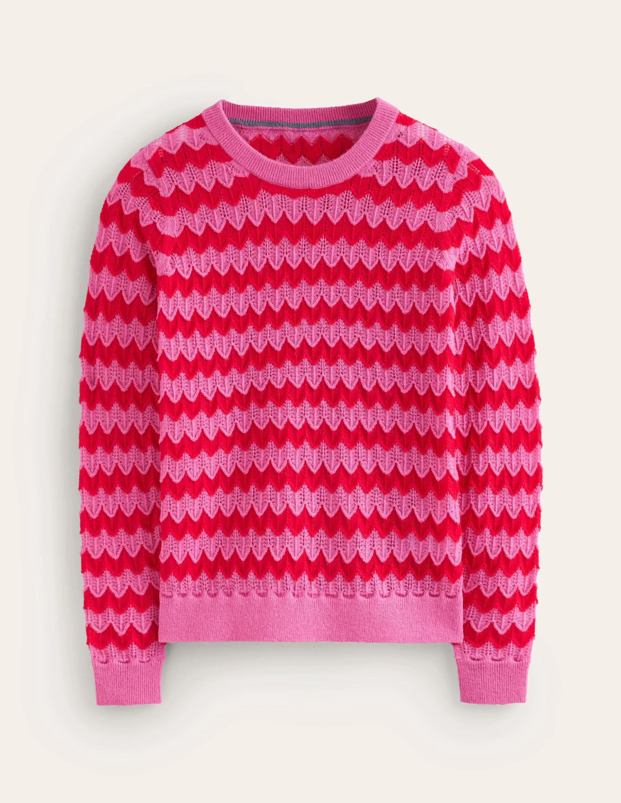 Fluffy Textured Stitch Jumper-Pink/ Red