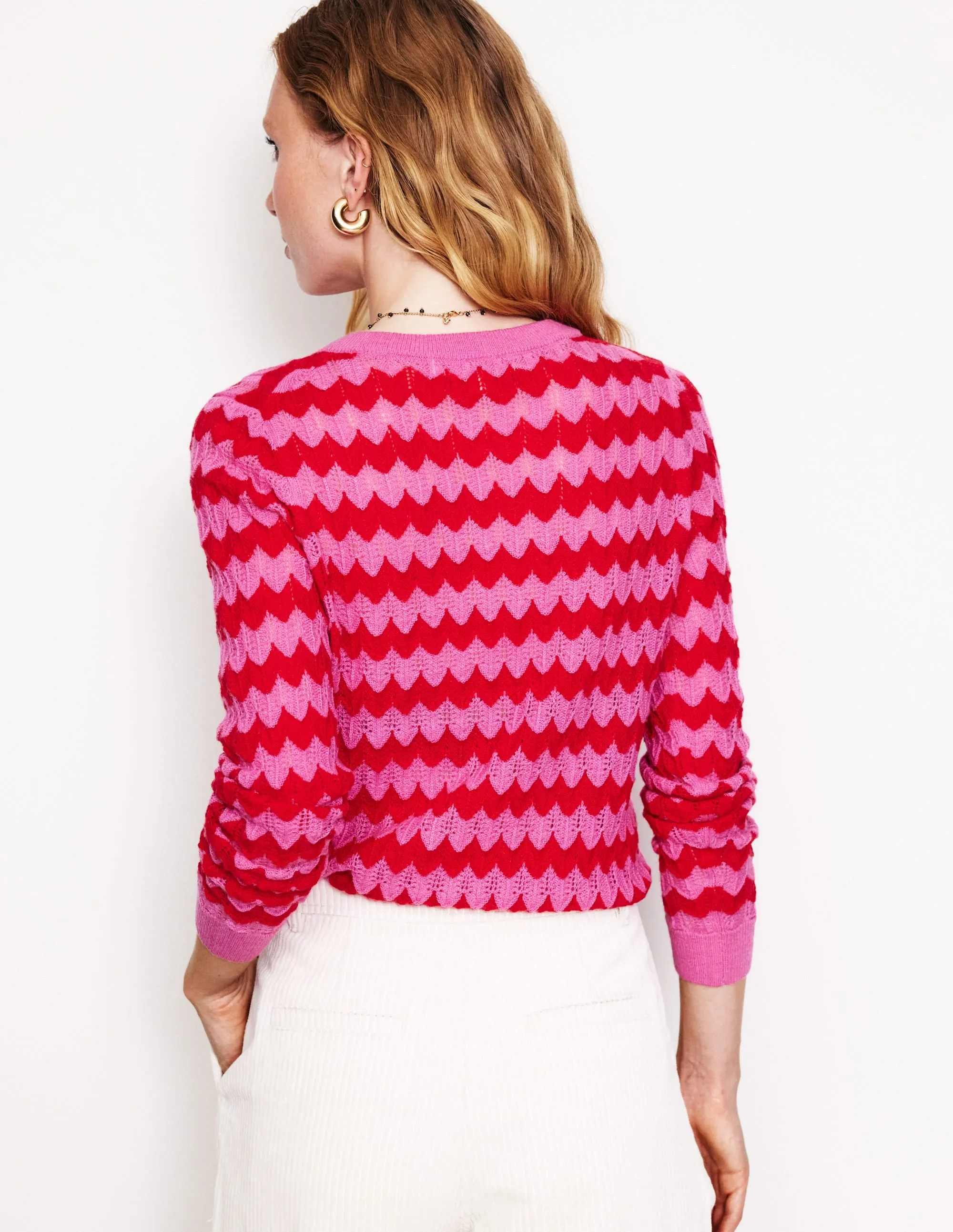 Fluffy Textured Stitch Jumper-Pink/ Red