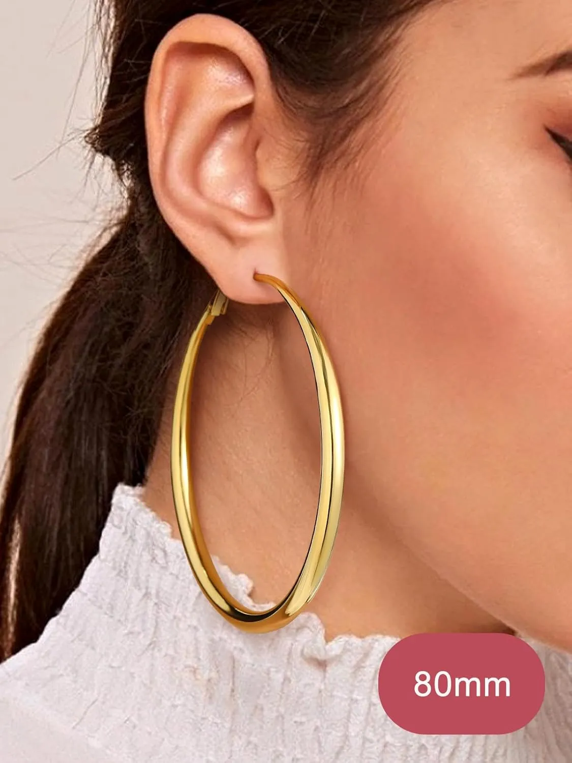 FOCALOOK Chunky Gold Hoops, Lightweight Large Thick Stainless Steel Black Hoop Earrings for Women 40/60/80mm