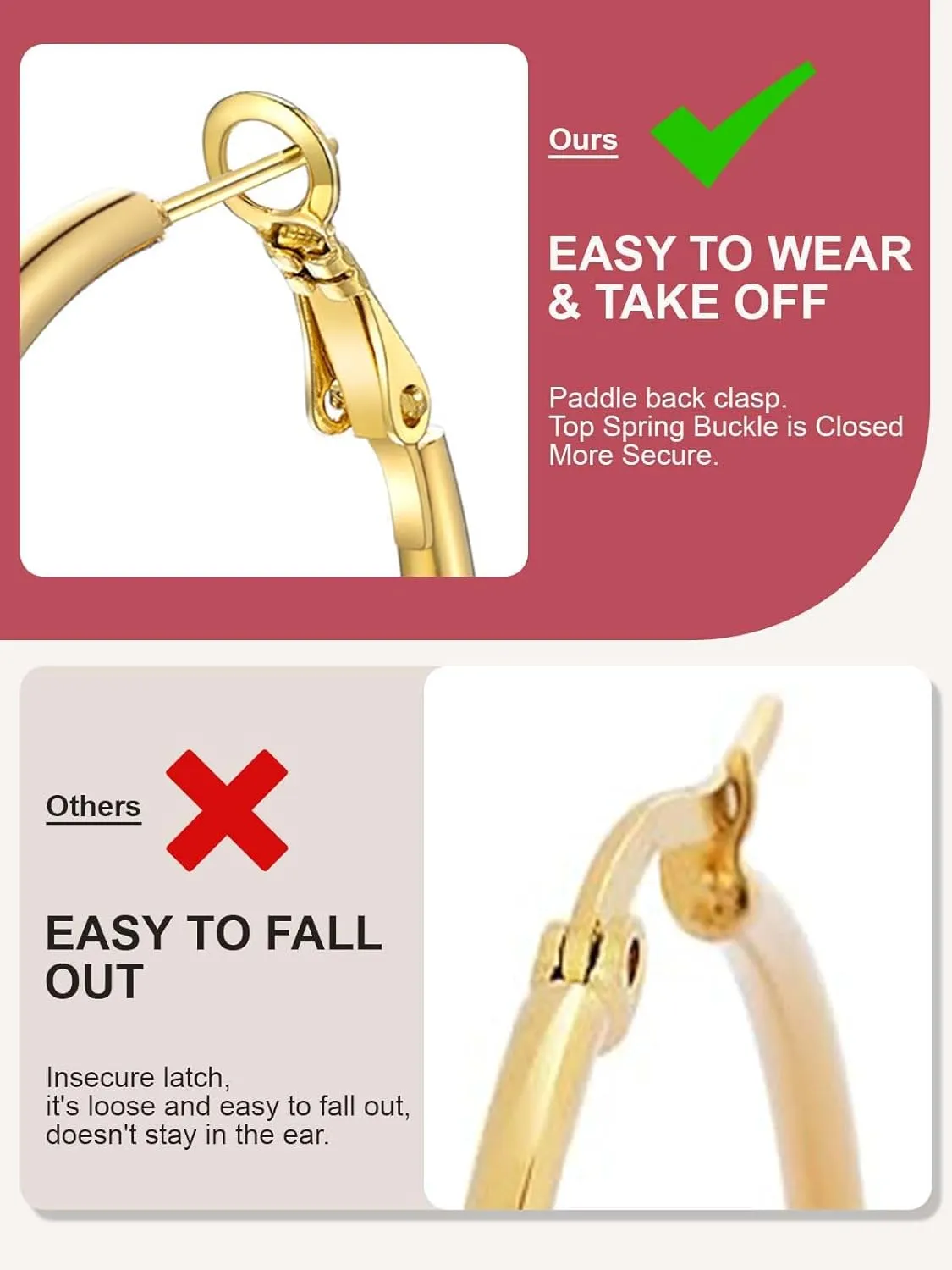FOCALOOK Chunky Gold Hoops, Lightweight Large Thick Stainless Steel Black Hoop Earrings for Women 40/60/80mm