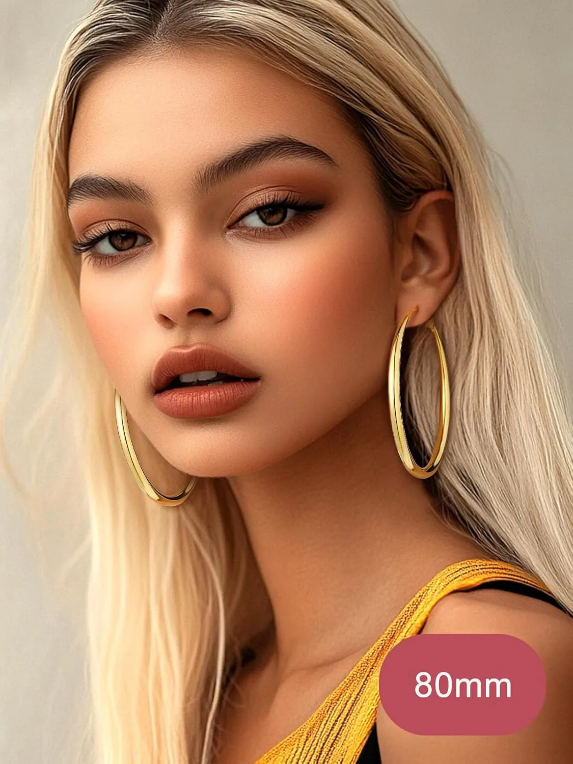 FOCALOOK Chunky Gold Hoops, Lightweight Large Thick Stainless Steel Black Hoop Earrings for Women 40/60/80mm