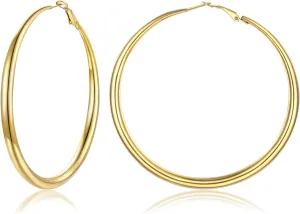 FOCALOOK Chunky Gold Hoops, Lightweight Large Thick Stainless Steel Black Hoop Earrings for Women 40/60/80mm
