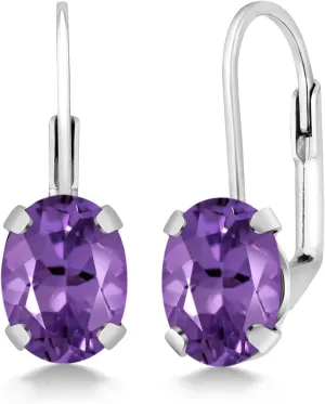 Gem Stone King 8X6MM Oval Drop Dangle Earrings for Women | 925 Sterling Silver | Genuine Gemstone Birthstone Leverback Earrings | Fine Jewelry Gifts for Her Mom Women Wife