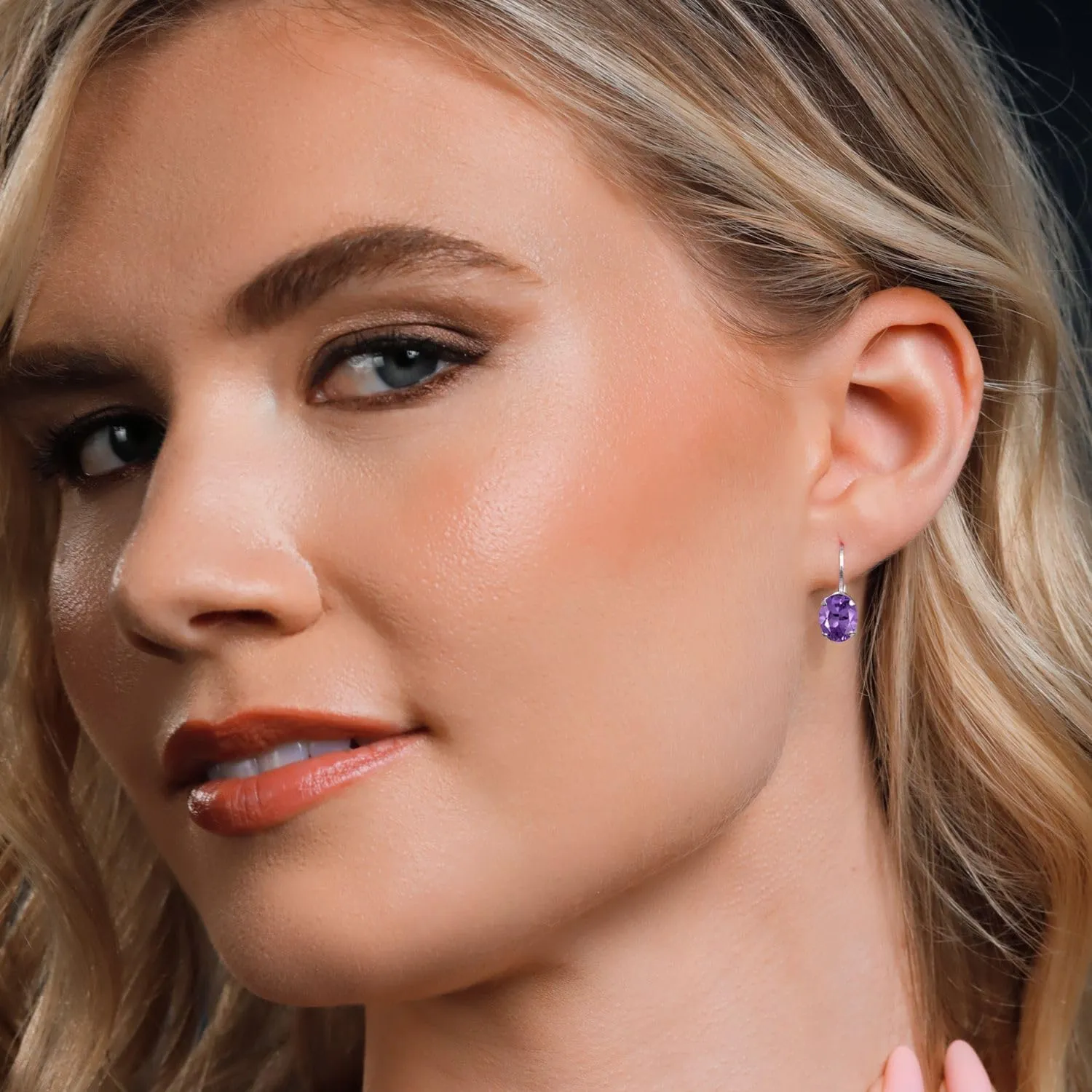 Gem Stone King 8X6MM Oval Drop Dangle Earrings for Women | 925 Sterling Silver | Genuine Gemstone Birthstone Leverback Earrings | Fine Jewelry Gifts for Her Mom Women Wife