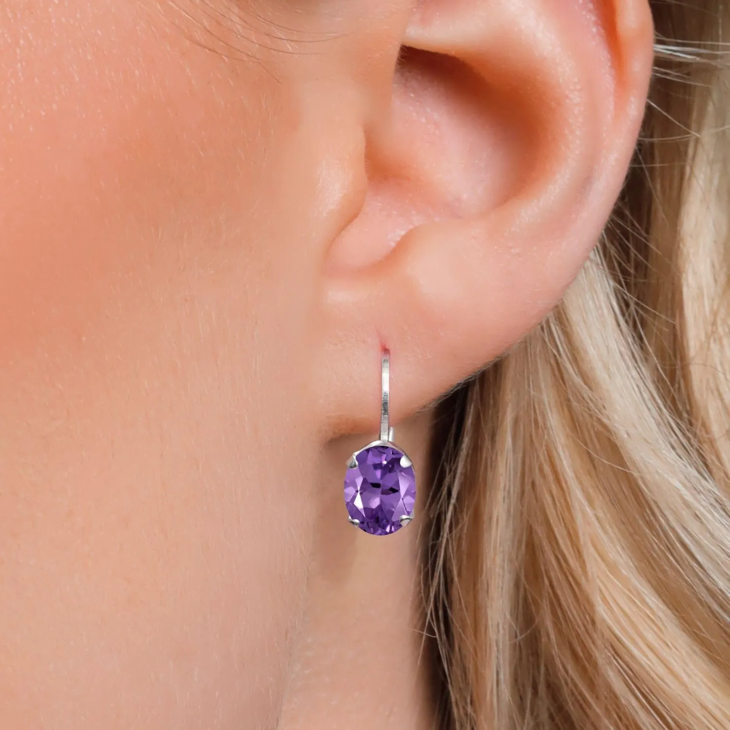 Gem Stone King 8X6MM Oval Drop Dangle Earrings for Women | 925 Sterling Silver | Genuine Gemstone Birthstone Leverback Earrings | Fine Jewelry Gifts for Her Mom Women Wife