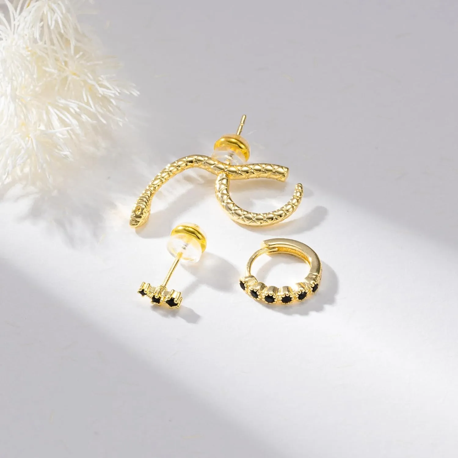 Gold Earrings for Women Set, 14k Plated Huggie Hoop Earrings Set Cartilage Earring Stacks Butterfly Dangle Heart Dangling Snake Stud Earrings Gold Jewelry Sets for Women