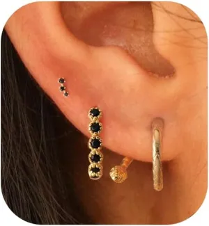Gold Earrings for Women Set, 14k Plated Huggie Hoop Earrings Set Cartilage Earring Stacks Butterfly Dangle Heart Dangling Snake Stud Earrings Gold Jewelry Sets for Women