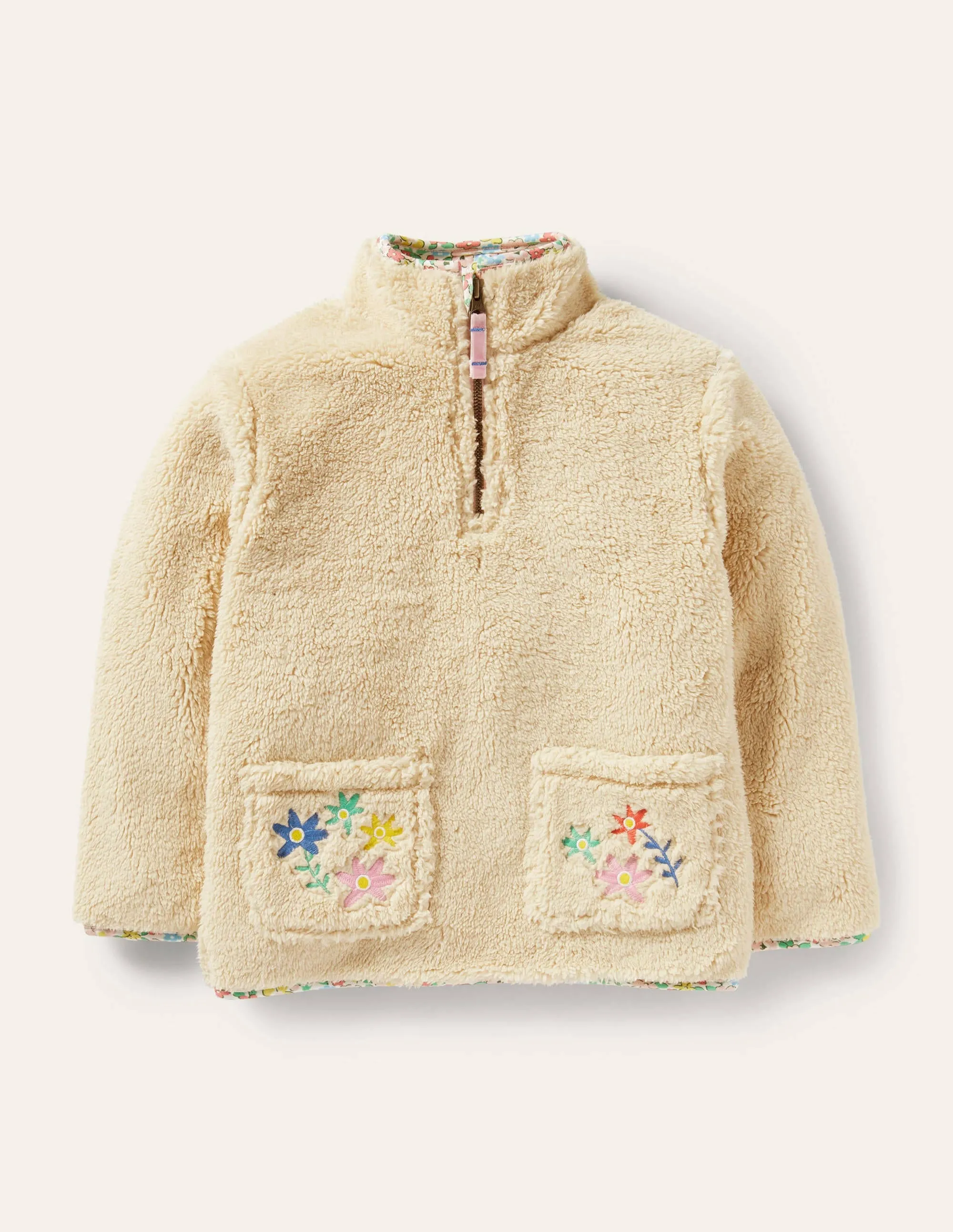 Half-Zip Teddy Sweatshirt-Oatmeal Embroidered Horse
