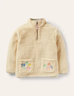 Half-Zip Teddy Sweatshirt-Oatmeal Embroidered Horse