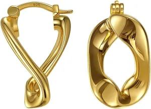 Hoop Earrings for Women, 14K Gold Plated 925 Sterling Silver Minimalist Lightweight Huggie Earrings, Unique Irregular Design Jewelry Valentine's Day Birthday Mother's Day Gifts for Her