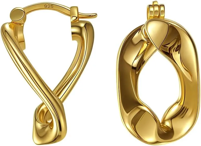 Hoop Earrings for Women, 14K Gold Plated 925 Sterling Silver Minimalist Lightweight Huggie Earrings, Unique Irregular Design Jewelry Valentine's Day Birthday Mother's Day Gifts for Her