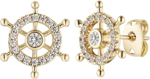 HZMAN Rudder Earring for Women Dainty 14K Gold Plated Cubic Zirconia Nautical Rudder Stud Earring Jewelry Gift