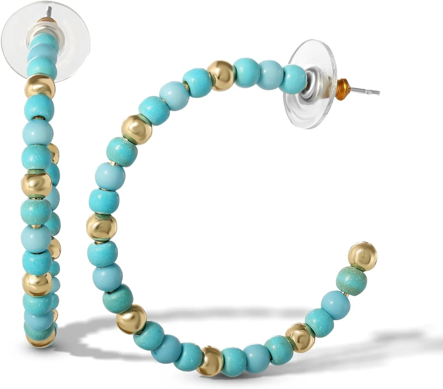 Jessica Simpson Womens Turquoise Bead Hoop Earrings - Gold-Tone or Silver-Tone Turquoise Hoop Earrings