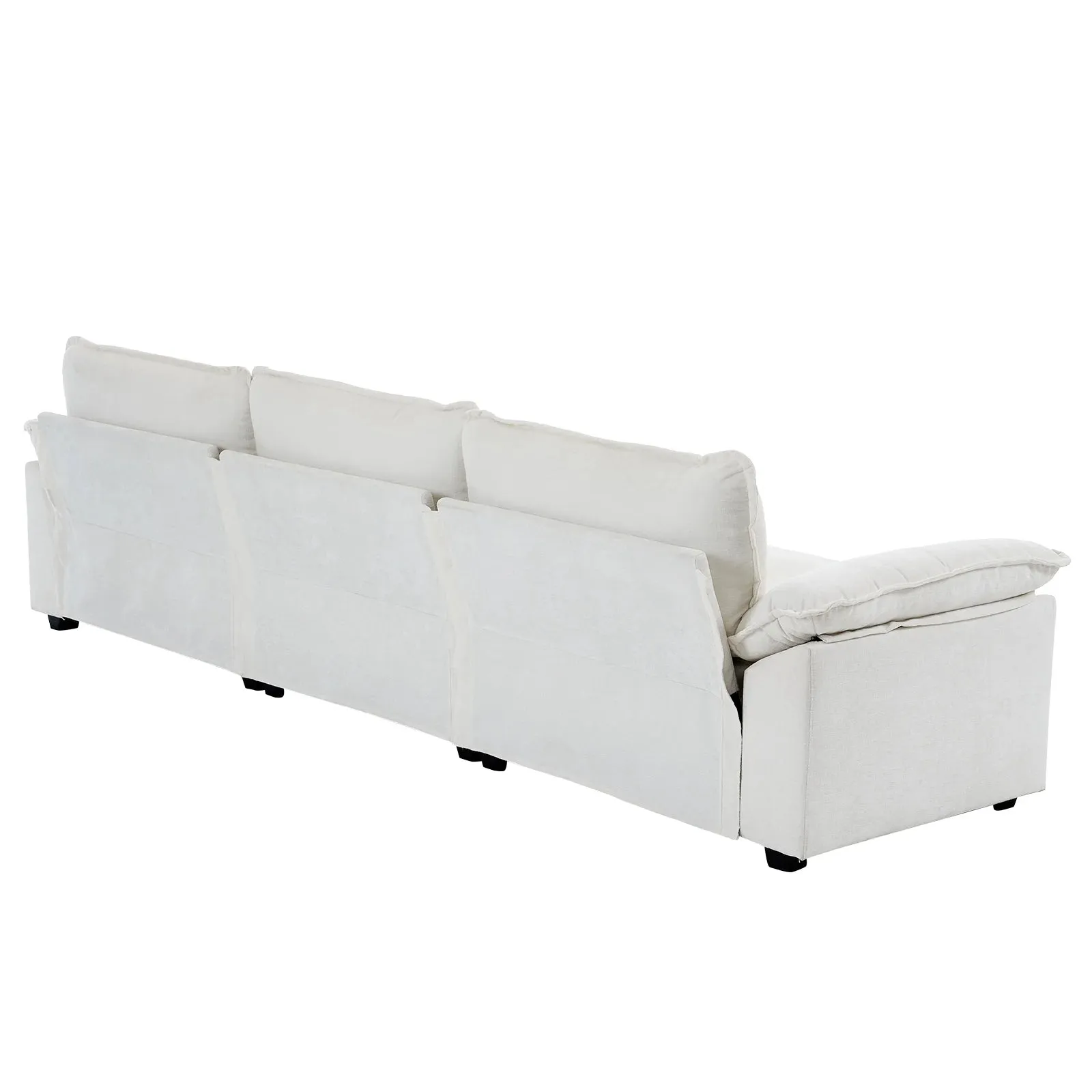 Ktaxon Sectional Sofa L Shaped Couch with Chaise Living Room Sleeper Set, 3 Seats with Chenille and Double Layer Cushions 120" W Beige
