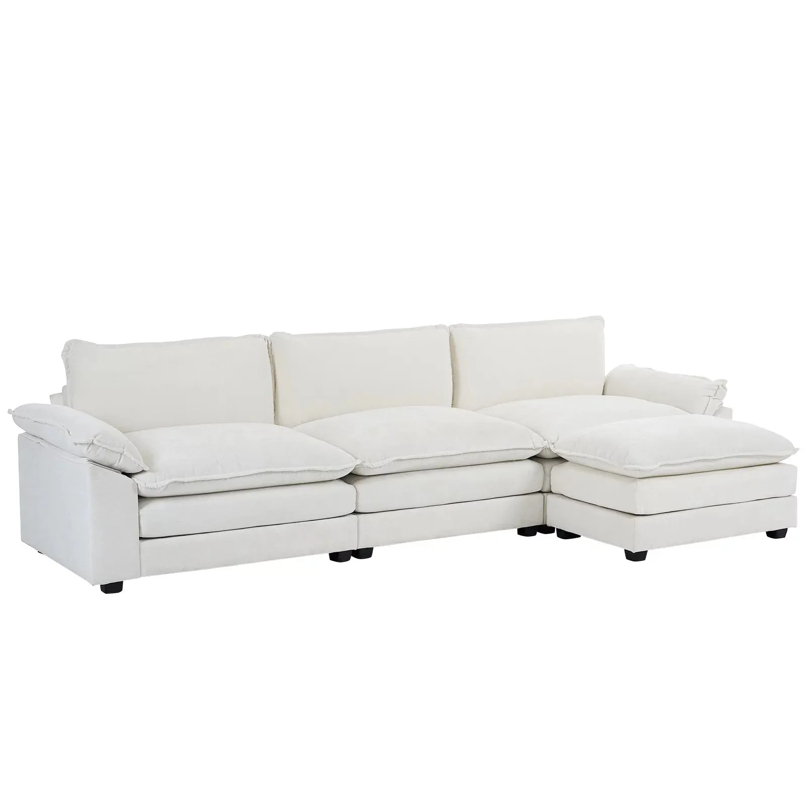 Ktaxon Sectional Sofa L Shaped Couch with Chaise Living Room Sleeper Set, 3 Seats with Chenille and Double Layer Cushions 120" W Beige