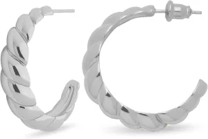 MILLA Croissant Earrings - Gold Twisted Hoop Earrings or Silver Hoop Earrings for Women Trendy - Hypoallergenic Open Hoops