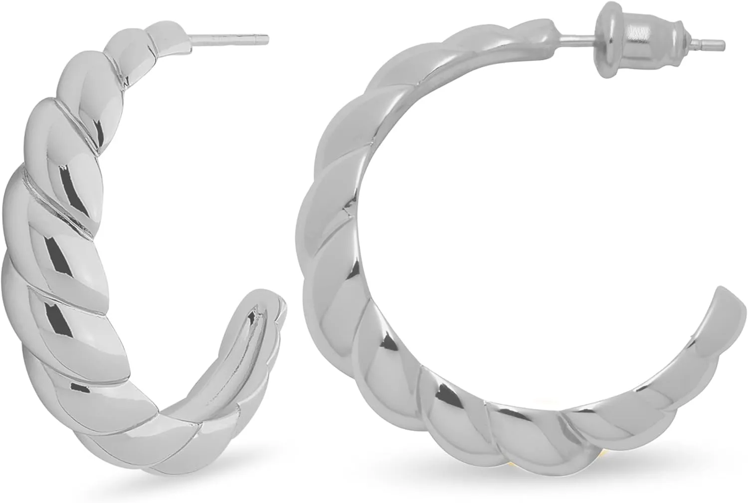 MILLA Croissant Earrings - Gold Twisted Hoop Earrings or Silver Hoop Earrings for Women Trendy - Hypoallergenic Open Hoops