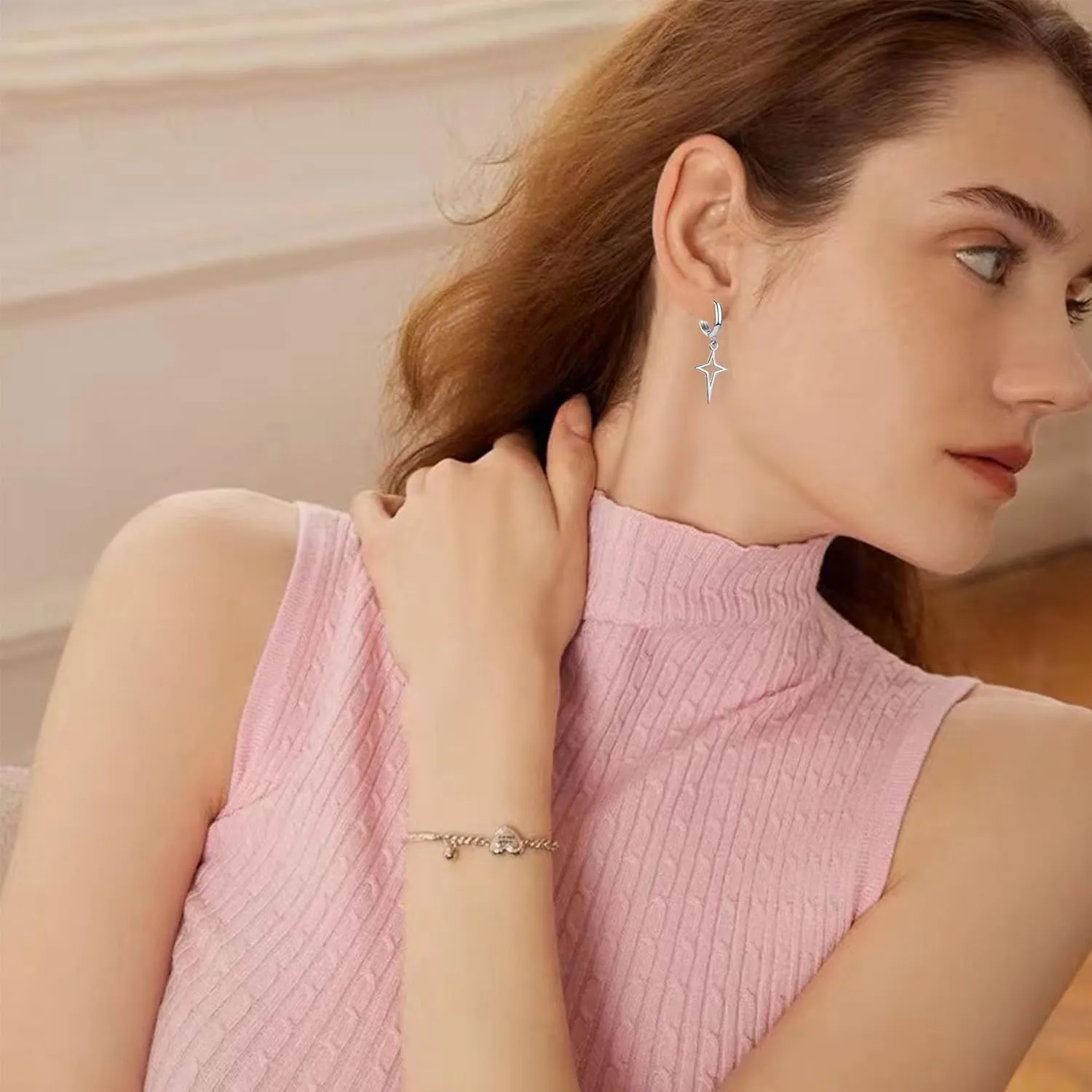 Minimalist Cross Hollow Star Dangle Drop Small Hoop Earrings Constellation Tiny Star Cartilage Huggie Earring Jewelry