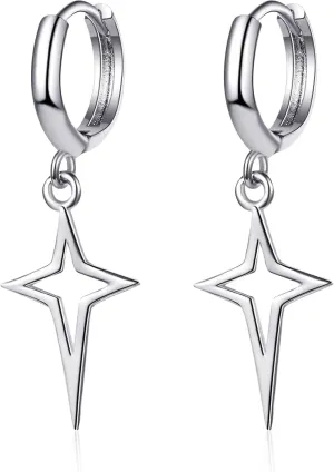Minimalist Cross Hollow Star Dangle Drop Small Hoop Earrings Constellation Tiny Star Cartilage Huggie Earring Jewelry