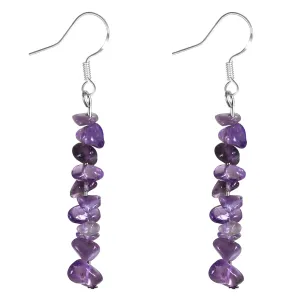 Natural Amethyst Crystal Dangle Earrings - Purple Stone Reiki Healing Crystals Dangle Drop Earring, Handmade Gemstone Chips Earrings Birthday Christmas Jewelry Gifts for Women and Girls