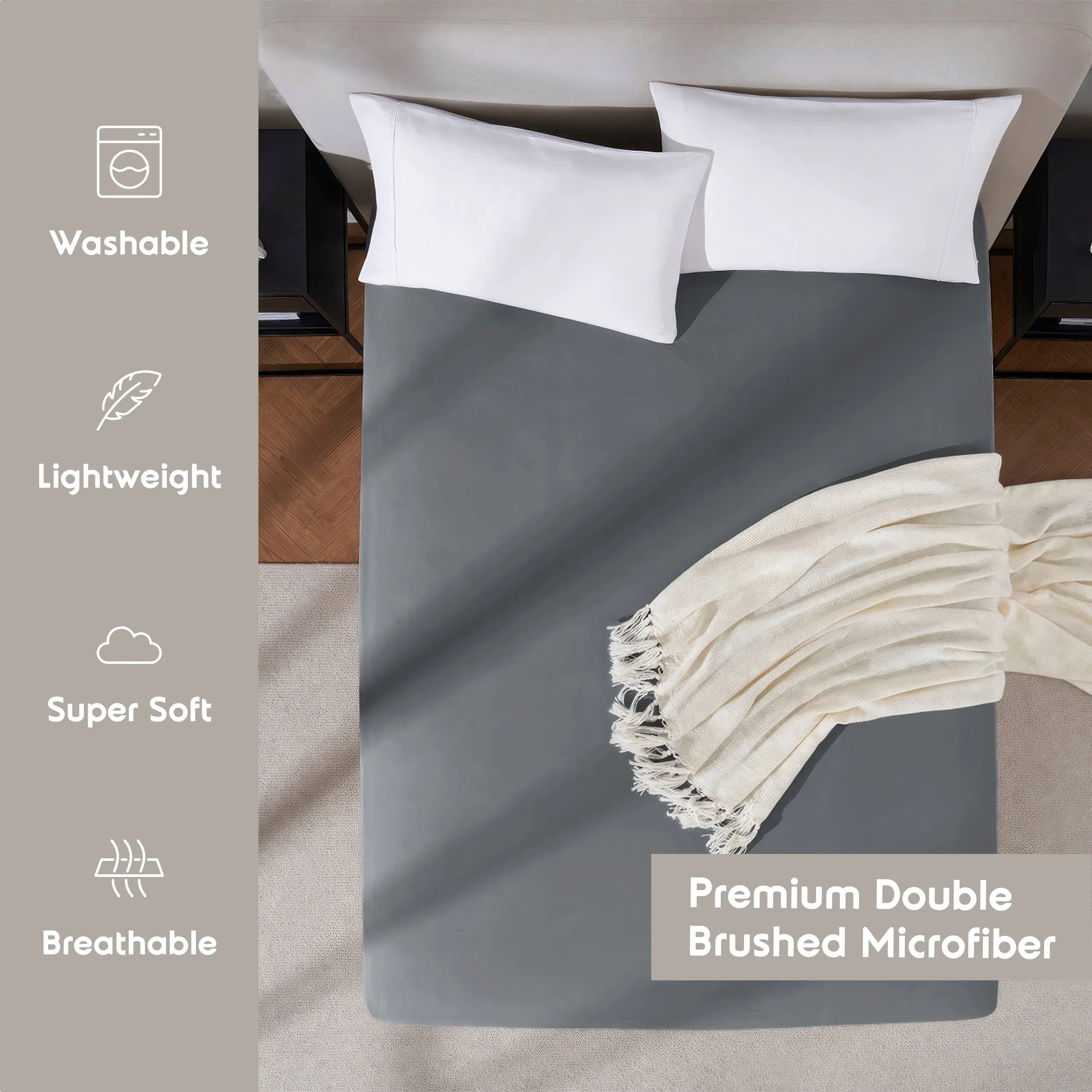 Nestl Bed Sheet Sets, 1800 Series Deep Pocket 4 Piece Bedding, Luxury Soft Microfiber Queen Sheet Sets, Gray
