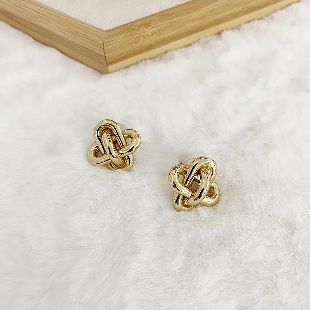 Obidos 14K Gold Plated Love Knot,Heart,Bow Statement Stud Earrings | Gold Earrings for Women | Boho Simple Hypoallergenic Earrings