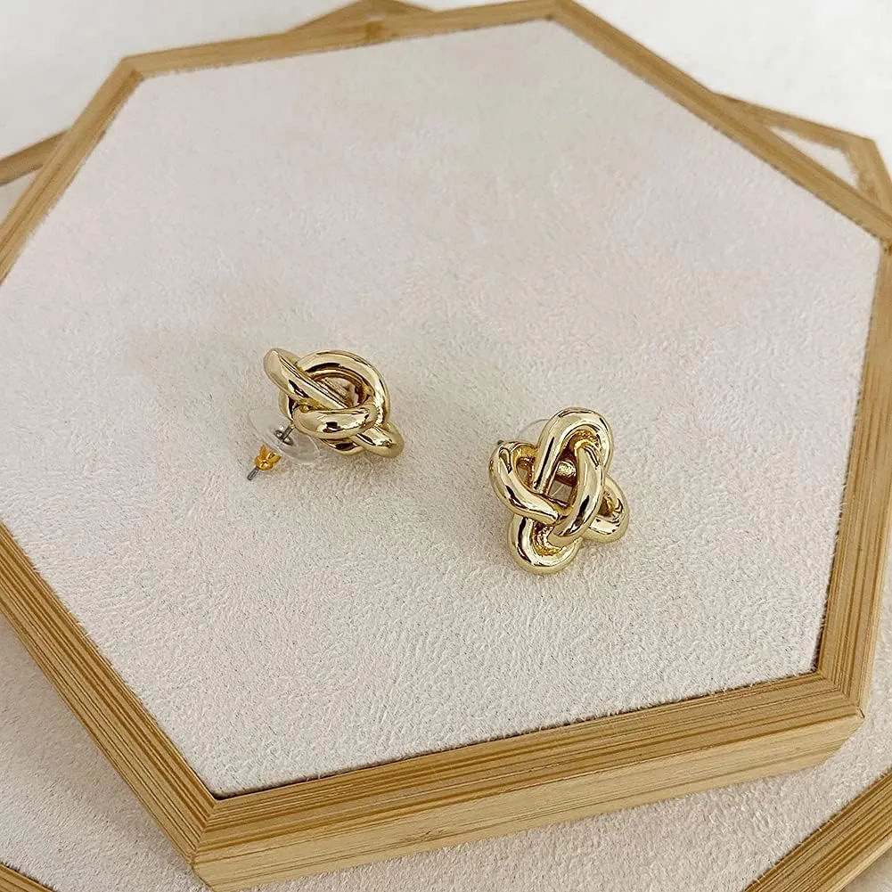 Obidos 14K Gold Plated Love Knot,Heart,Bow Statement Stud Earrings | Gold Earrings for Women | Boho Simple Hypoallergenic Earrings