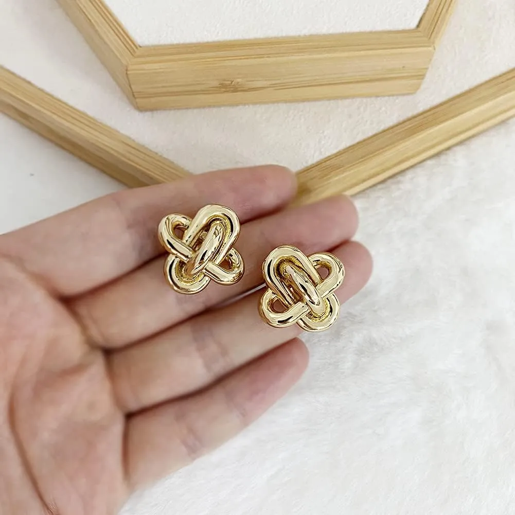Obidos 14K Gold Plated Love Knot,Heart,Bow Statement Stud Earrings | Gold Earrings for Women | Boho Simple Hypoallergenic Earrings