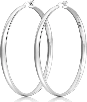 PABBEU 5MM Wide 925 Sterling Silver Hoop Earrings Hypoallergenic Large Silver hoop Earrings Oversize Lightweight Big Silver Hoops Earrings for Women 30/40/50/60/70mm