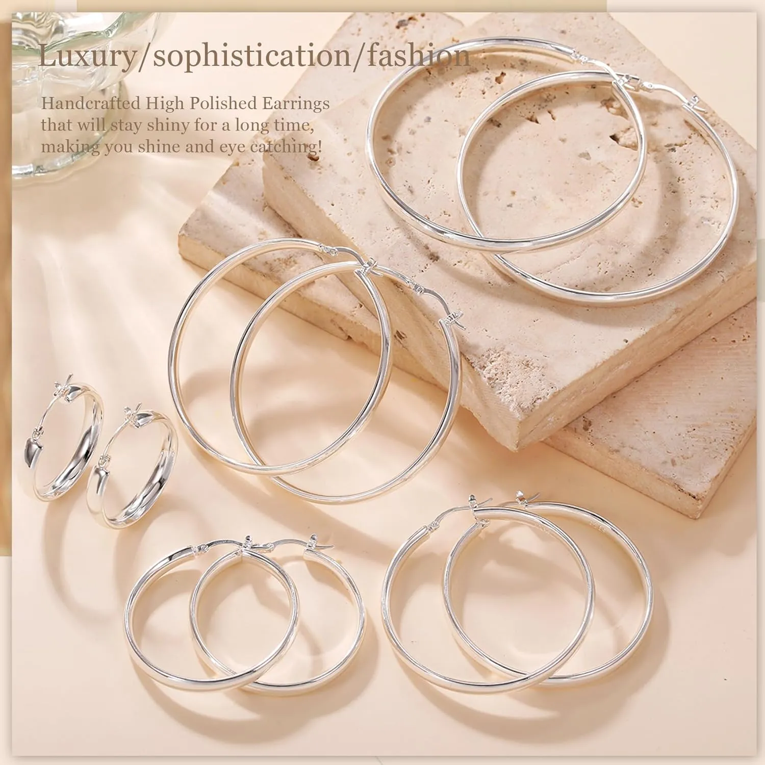 PABBEU 5MM Wide 925 Sterling Silver Hoop Earrings Hypoallergenic Large Silver hoop Earrings Oversize Lightweight Big Silver Hoops Earrings for Women 30/40/50/60/70mm
