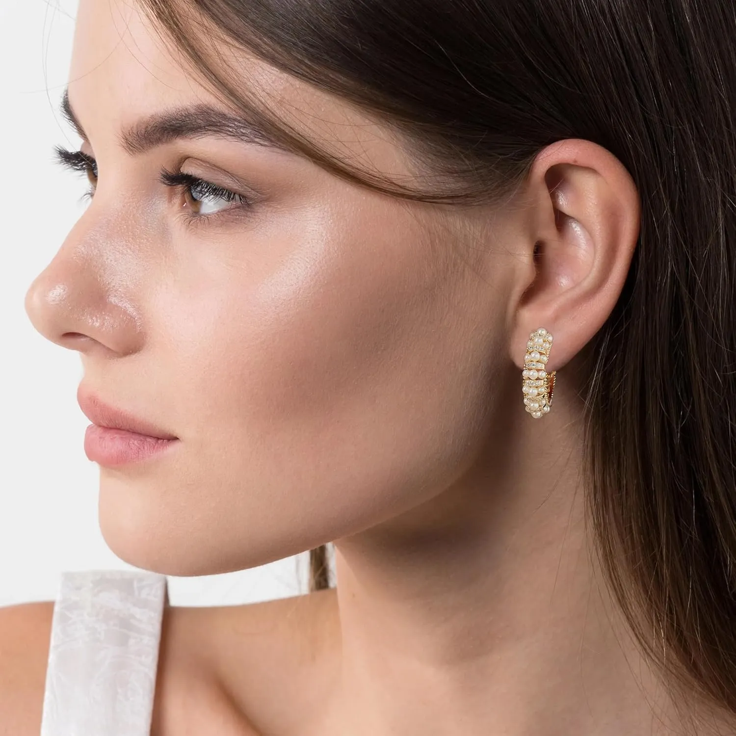 Pearl Hoop Earrings for Women 14K Gold Plated Small Lightweight Open Large Circle Round Freshwater Cultured Pearl Stud Earrings Jewelry Gift - AAA  Quality