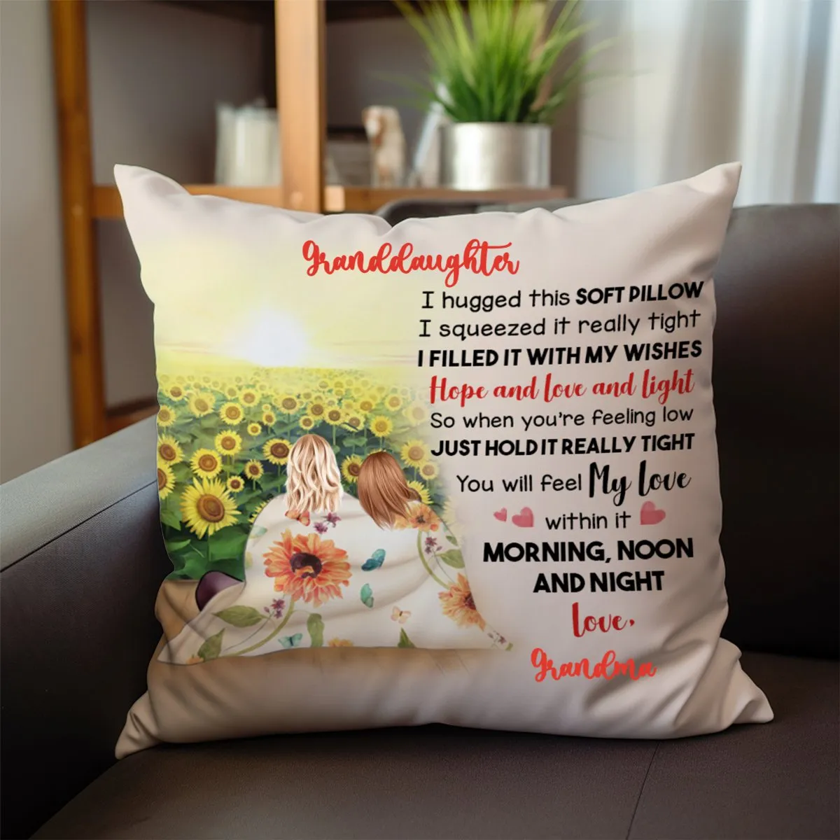 Personalized Gift To Daughter, Granddaughter Sunflower, Hugged This Soft Pillow, Custom Pillow