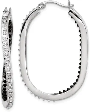 Platinum-plated 925 Sterling Silver Black and White Diamond Mystique Hoop Earrings (L-37 mm, W-25 mm)
