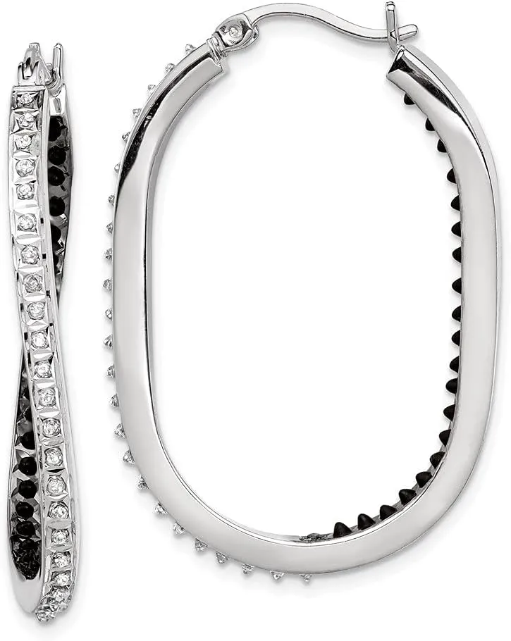 Platinum-plated 925 Sterling Silver Black and White Diamond Mystique Hoop Earrings (L-37 mm, W-25 mm)