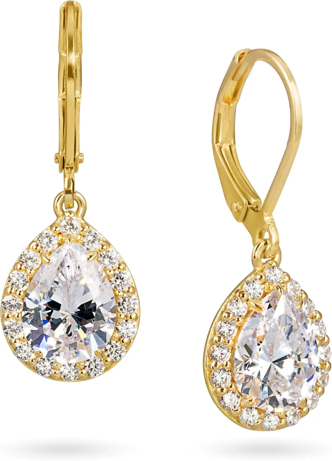 Princess Collection - "Blissful Dreams" - 14.3 mm (4.32 Carat/Pair) Cubic Zirconia 22K Gold-Plated Drop & Dangle Earrings For Sensitive Ears