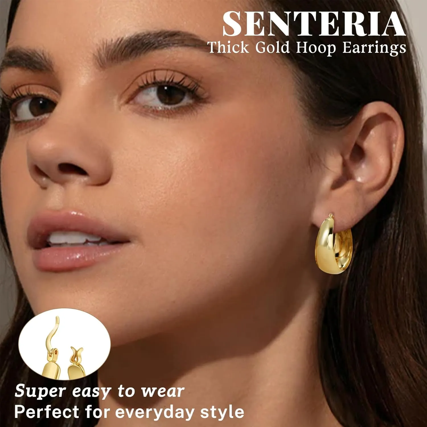 Senteria 12mm Wide Thick Hoop Earrings 925 Sterling Silver Hoop Earrings for Women Hypoallergenic 14K Real Gold Plated Hoops Large Earring Lightweight Chunky Hoops Earring for Women 25/30/40/50MM