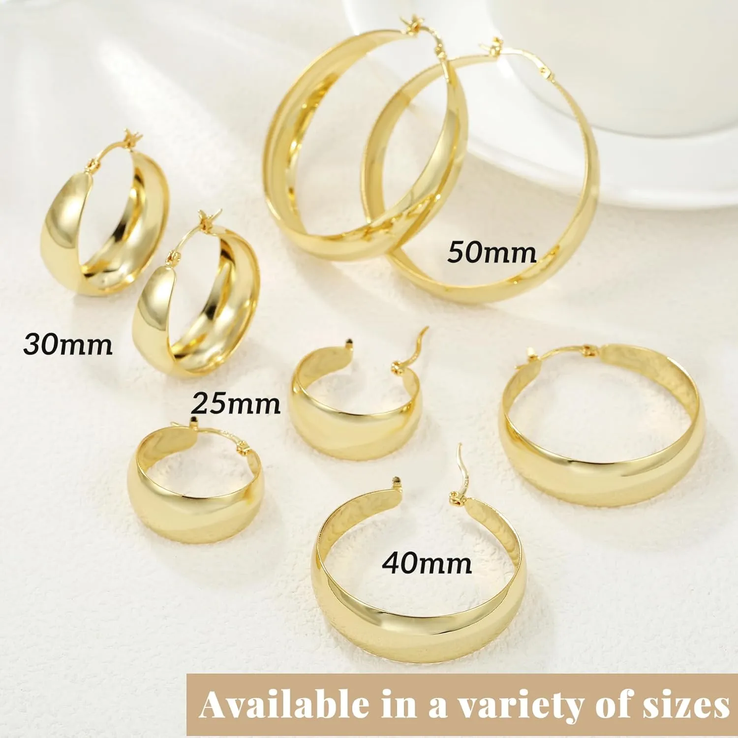 Senteria 12mm Wide Thick Hoop Earrings 925 Sterling Silver Hoop Earrings for Women Hypoallergenic 14K Real Gold Plated Hoops Large Earring Lightweight Chunky Hoops Earring for Women 25/30/40/50MM