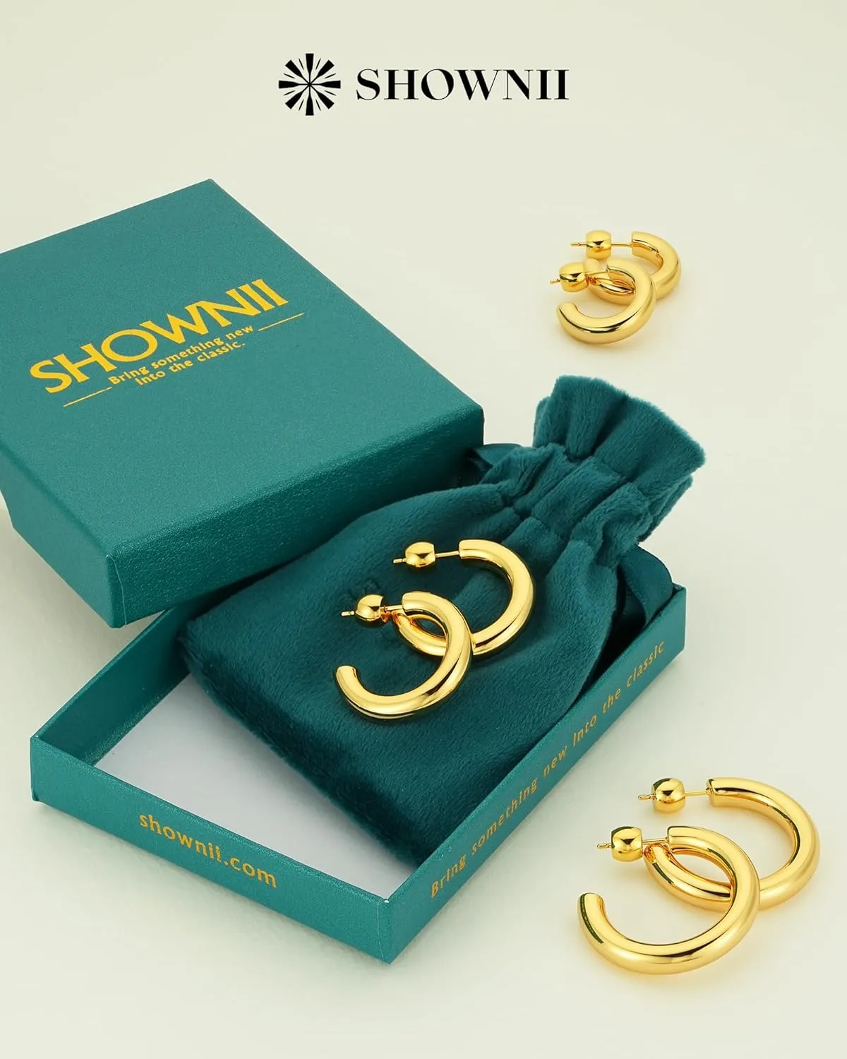 SHOWNII Gold Hoop Earrings for Women Thick Gold Chunky Earrings 18K Real Gold Plated Hoops Tube Hoops Earrings Hypoallergenic Lightweight with 925 Sterling Silver Post