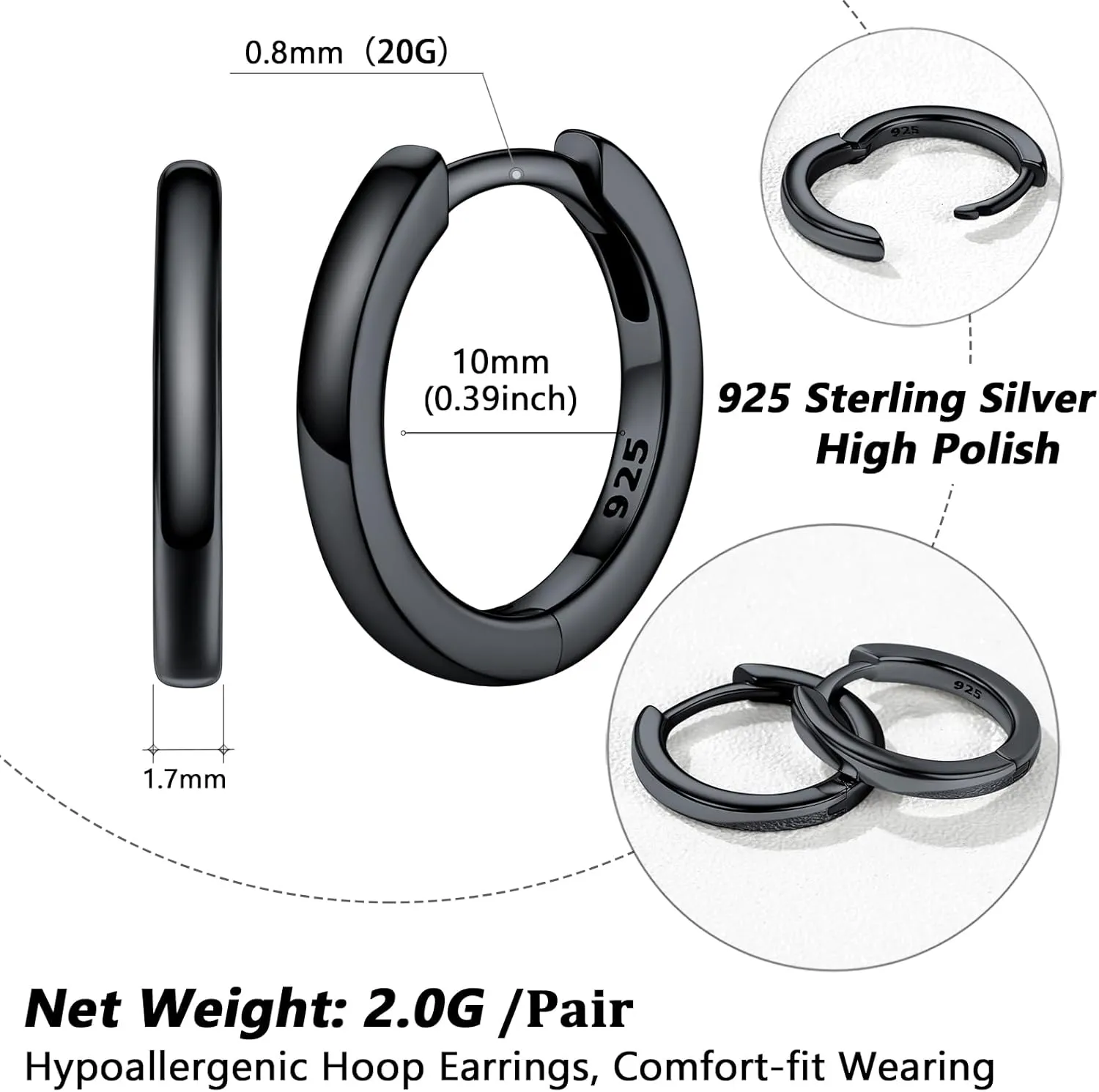Silvora 925 Sterling Silver Small Hoop Earrings for Women Huggie Earrings Hypoallergenic Cartilage Earrings Tiny Hoops 6mm/8mm/10mm/12mm