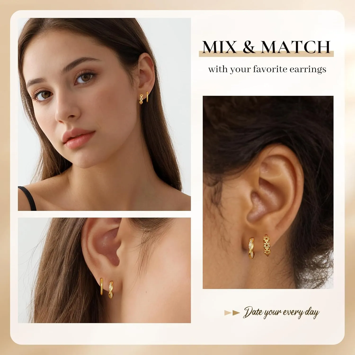 Small Hoop Earrings Set for Women, 14K Gold Plated Chunky Ball Cubic Zirconia Earrings with S925 Sterling Silver Post, Hypoallergenic Huggie Hoop Earrings Jewelry Trendy 2025