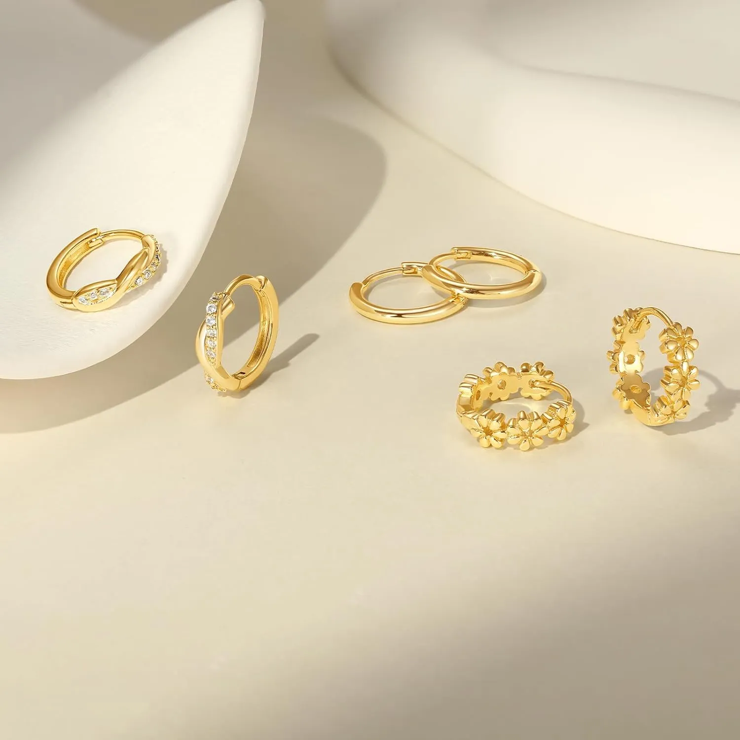 Small Hoop Earrings Set for Women, 14K Gold Plated Chunky Ball Cubic Zirconia Earrings with S925 Sterling Silver Post, Hypoallergenic Huggie Hoop Earrings Jewelry Trendy 2025