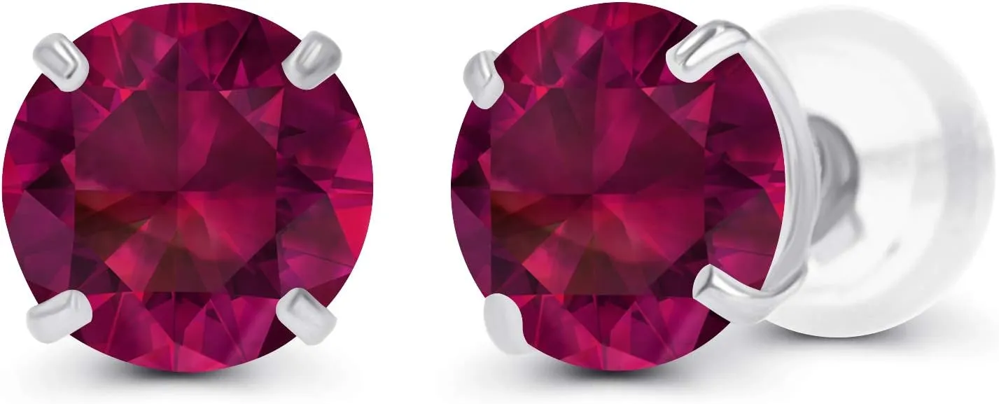 Solid 14K Yellow, White or Rose Gold 4mm Round Genuine Gemstone Birthstone Prong Set Stud Earrings For Women