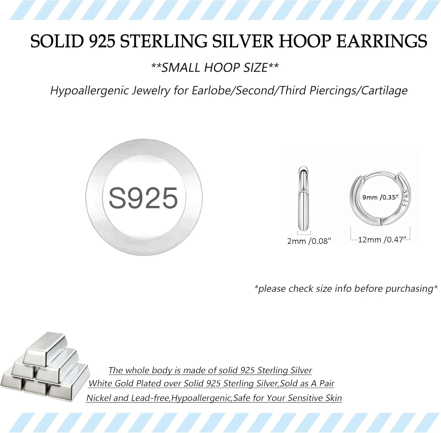 Solid 925 Sterling Silver Small Gold/Silver Hoop Earrings for Women Men 18K Gold Plated Huggie Earrings Hypoallergenic Earring for Tragus Cartilage Helix Conch Rook Daith Earlobe Jewelry Gift