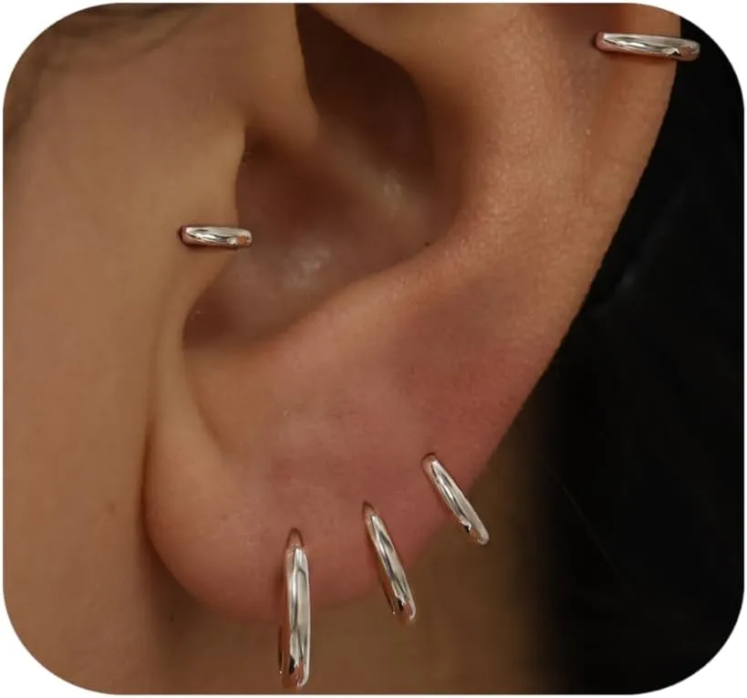 Solid 925 Sterling Silver Small Gold/Silver Hoop Earrings for Women Men 18K Gold Plated Huggie Earrings Hypoallergenic Earring for Tragus Cartilage Helix Conch Rook Daith Earlobe Jewelry Gift