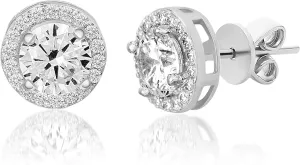 Sterling Silver Cubic Zirconia Halo Stud Earrings for Women