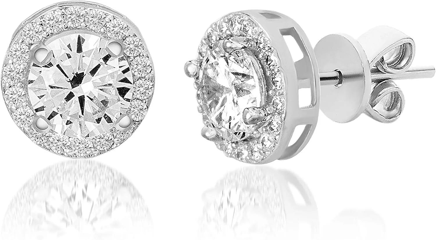 Sterling Silver Cubic Zirconia Halo Stud Earrings for Women