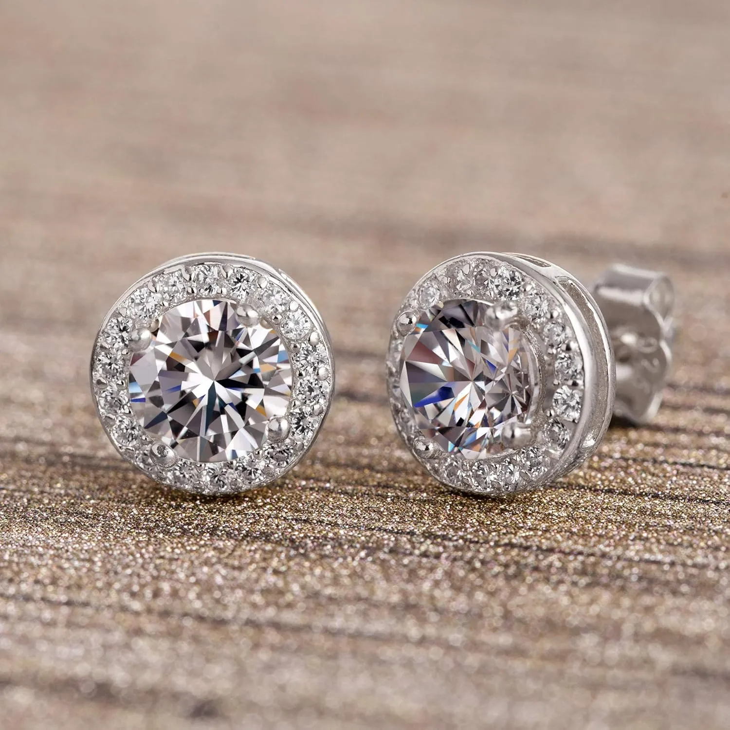 Sterling Silver Cubic Zirconia Halo Stud Earrings for Women